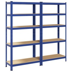 vidaXL Lagerregale mit 5 Böden 2 Stk. Blau Stahl & Holzwerkstoff