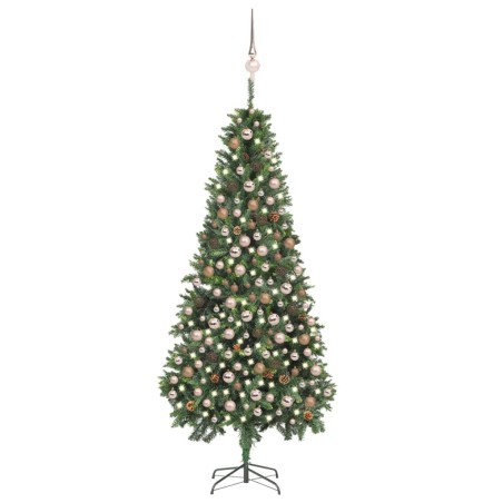 Künstlicher Weihnachtsbaum mit LEDs, Kugeln & Zapfen 210 cm