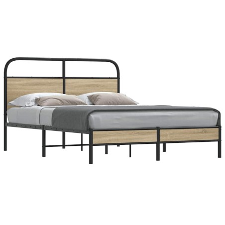vidaXL Bettgestell ohne Matratze 135x190 cm Räuchereiche Holzwerkstoff