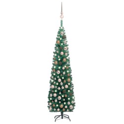 Künstlicher Weihnachtsbaum Schlank mit LEDs & Kugeln Grün 180cm