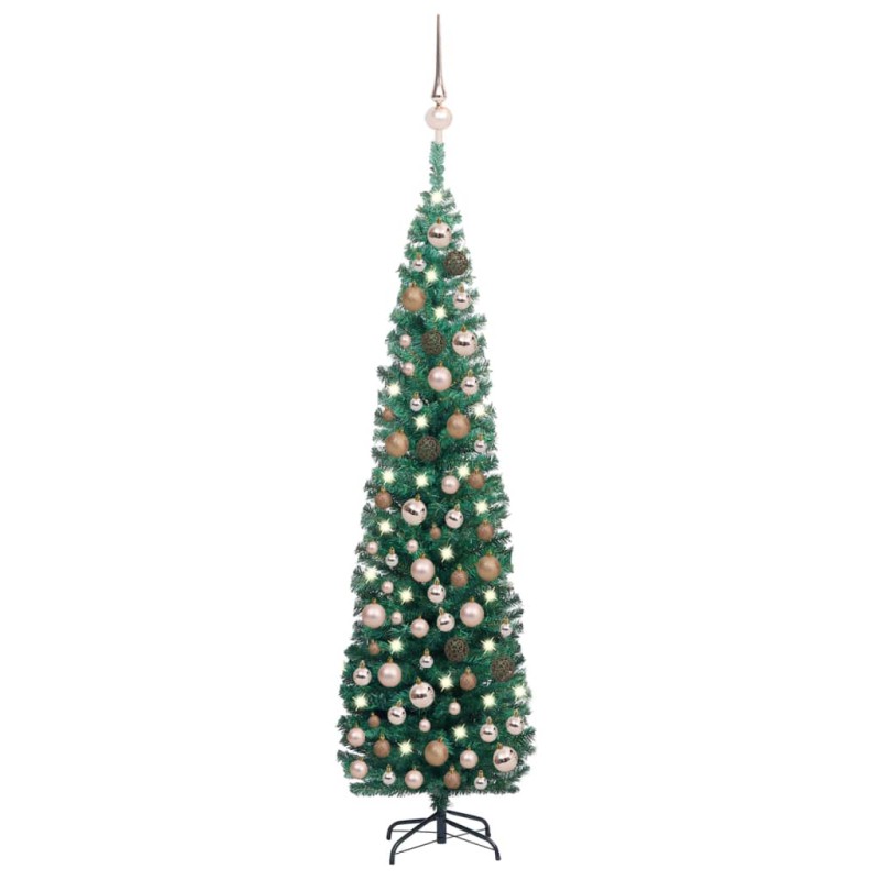 Künstlicher Weihnachtsbaum Schlank mit LEDs & Kugeln Grün 180cm Künstlicher Weihnachtsbaum Schlank mit LEDs & Kugeln Grün 180cm