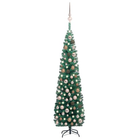 Künstlicher Weihnachtsbaum Schlank mit LEDs & Kugeln Grün 180cm