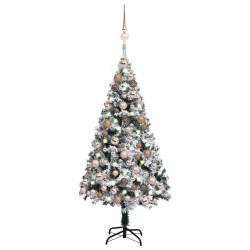 Künstlicher Weihnachtsbaum mit LEDs & Kugeln Grün 120 cm
