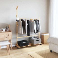 vidaXL Kleiderständer mit Haken und Rollen 100x35x157 cm Bambus