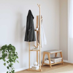 vidaXL Kleiderständer mit Haken und Ablagen 39x33x166 cm Bambus