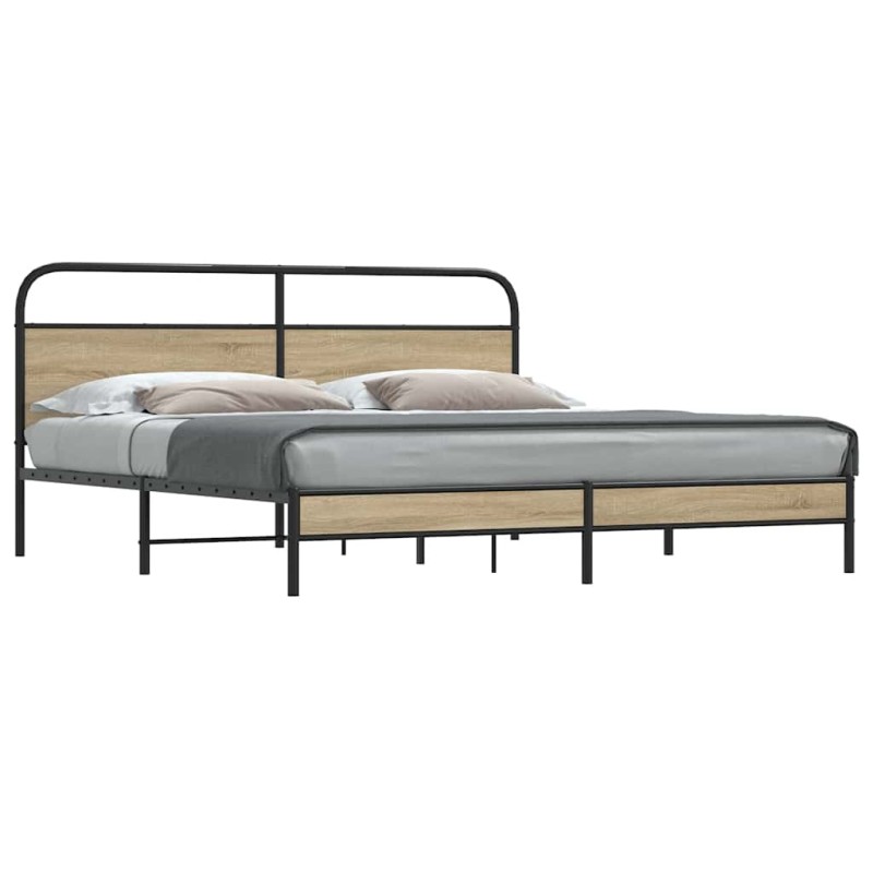vidaXL Metallbett ohne Matratze Räuchereiche 200x200 cm vidaXL Metallbett ohne Matratze Räuchereiche 200x200 cm