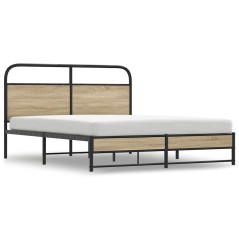 vidaXL Metallbett ohne Matratze Räuchereiche 160x200 cm