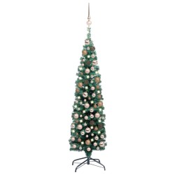 Künstlicher Weihnachtsbaum Schlank mit LEDs & Kugeln Grün 120cm