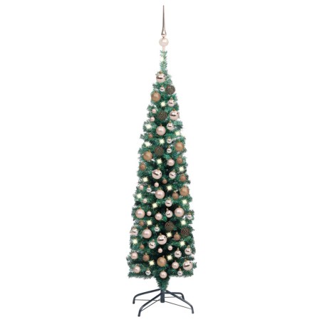 Künstlicher Weihnachtsbaum Schlank mit LEDs & Kugeln Grün 120cm