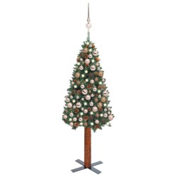 Weihnachtsbaum Schlank mit LEDs & Kugeln Grün 150 cm PVC