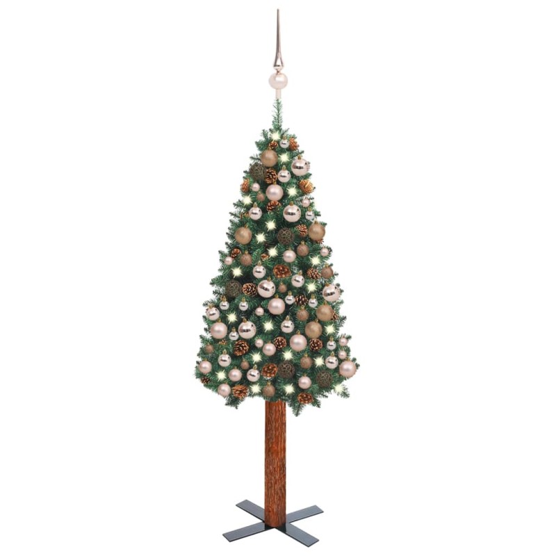 Weihnachtsbaum Schlank mit LEDs & Kugeln Grün 150 cm PVC Weihnachtsbaum Schlank mit LEDs & Kugeln Grün 150 cm PVC