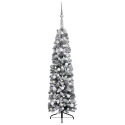 Künstlicher Weihnachtsbaum Schlank mit LEDs & Kugeln Grün 150cm