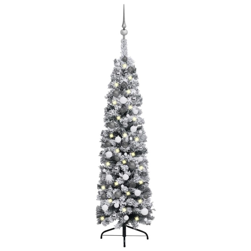 Künstlicher Weihnachtsbaum Schlank mit LEDs & Kugeln Grün 150cm Künstlicher Weihnachtsbaum Schlank mit LEDs & Kugeln Grün 150cm