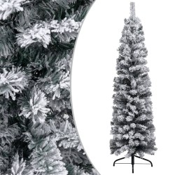 Weihnachtsbaum Schlank Beschneit mit LEDs & Kugeln Grün 120 cm