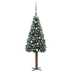 Weihnachtsbaum Schlank mit LEDs & Kugeln Grün 150 cm