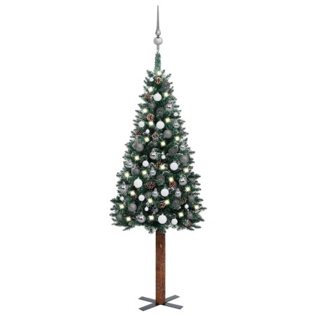 Weihnachtsbaum Schlank mit LEDs & Kugeln Grün 150 cm