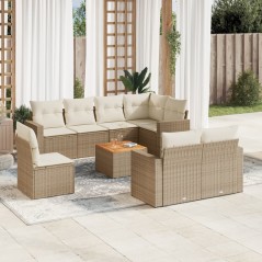 vidaXL 9-tlg. Garten-Sofagarnitur mit Kissen Beige Poly Rattan