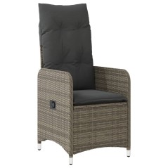 vidaXL Gartensessel Verstellbar mit Kissen Grau Poly Rattan