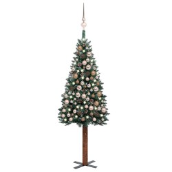Weihnachtsbaum Schlank mit LEDs & Kugeln Grün 180 cm