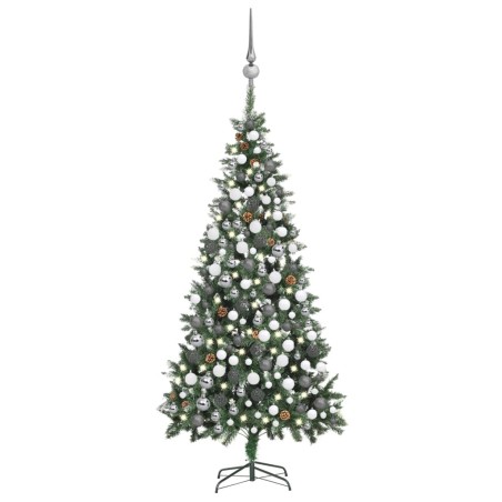 vidaXL Künstlicher Weihnachtsbaum mit Beleuchtung Kugeln Zapfen 210 cm