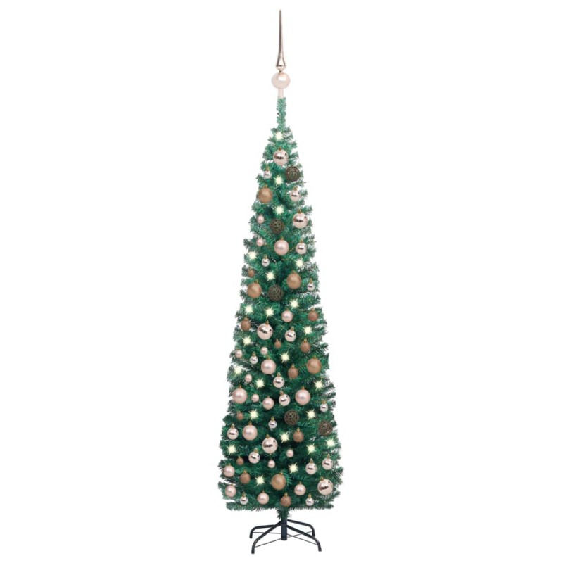 Künstlicher Weihnachtsbaum Schlank mit LEDs & Kugeln Grün 210cm Künstlicher Weihnachtsbaum Schlank mit LEDs & Kugeln Grün 210cm