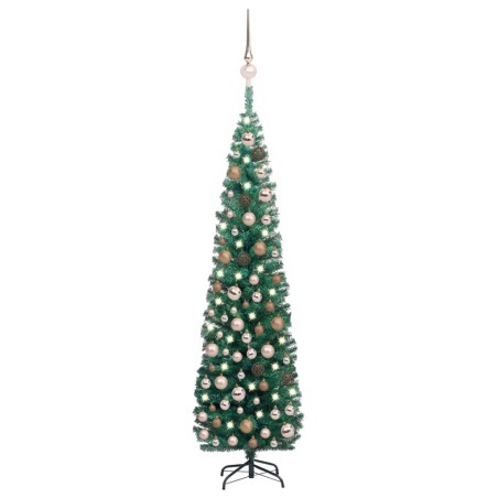 Künstlicher Weihnachtsbaum Schlank mit LEDs & Kugeln Grün 210cm