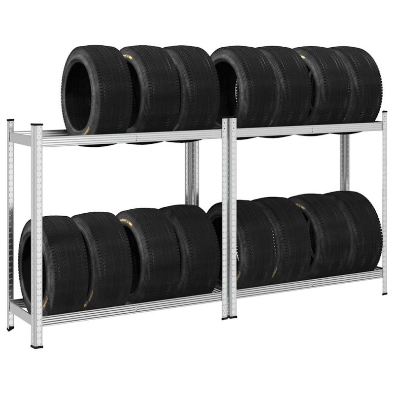vidaXL Reifenregale mit 2 Böden 2 Stk. Silbern 110x40x109 cm Stahl vidaXL Reifenregale mit 2 Böden 2 Stk. Silbern 110x40x109 cm Stahl