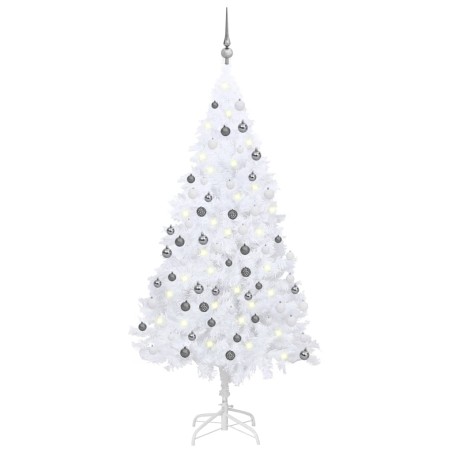 Künstlicher Weihnachtsbaum mit LEDs & Kugeln Weiß 150 cm PVC