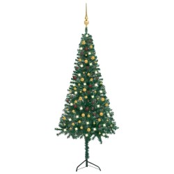 Künstlicher Eck-Weihnachtsbaum LEDs & Kugeln Grün 240 cm PVC