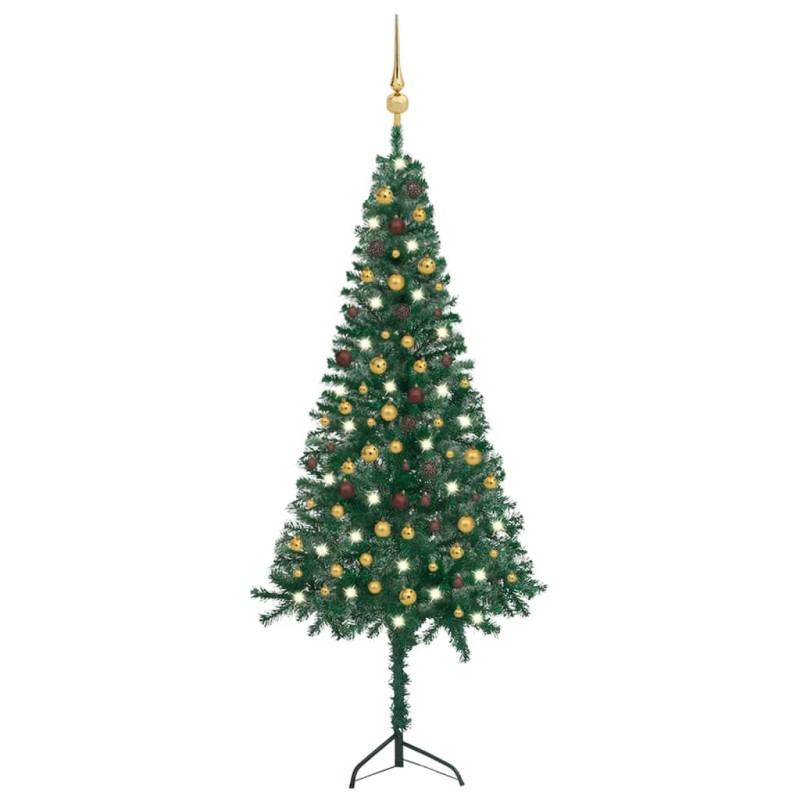 Künstlicher Eck-Weihnachtsbaum LEDs & Kugeln Grün 240 cm PVC Künstlicher Eck-Weihnachtsbaum LEDs & Kugeln Grün 240 cm PVC