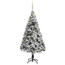 Künstlicher Weihnachtsbaum mit LEDs & Kugeln Grün 210 cm PVC