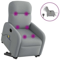 vidaXL Elektrischer Massagesessel mit Aufstehhilfe Hellgrau Stoff