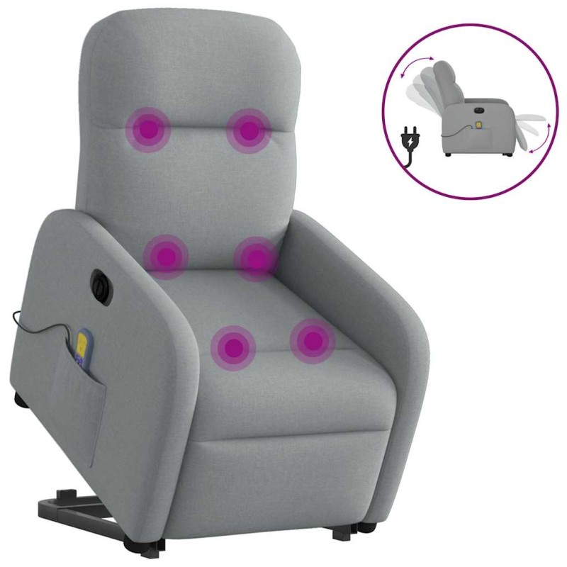 vidaXL Elektrischer Massagesessel mit Aufstehhilfe Hellgrau Stoff