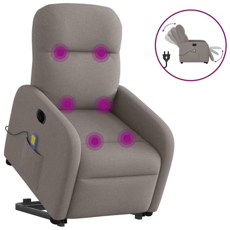 vidaXL Elektrischer Massagesessel mit Aufstehhilfe Taupe Stoff vidaXL Elektrischer Massagesessel mit Aufstehhilfe Taupe Stoff