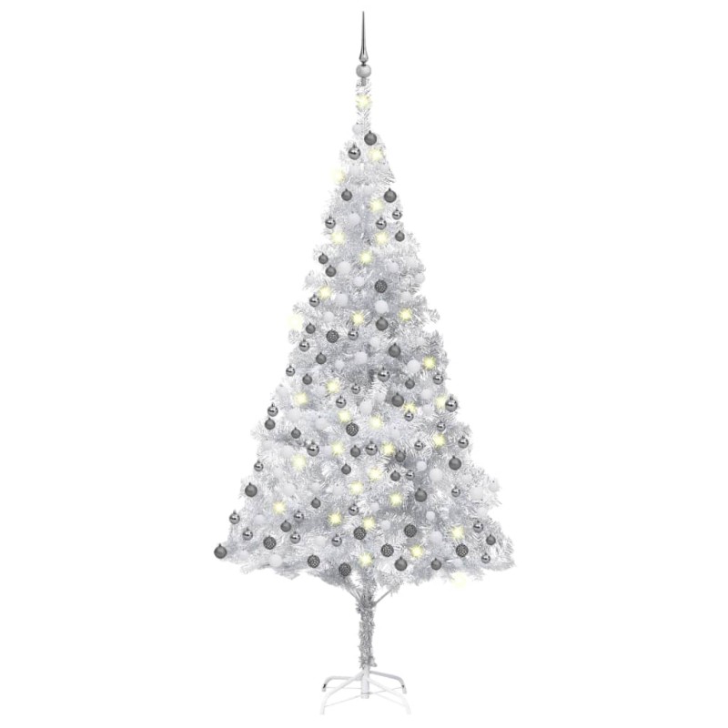 Künstlicher Weihnachtsbaum mit LEDs & Kugeln Silbern 210 cm PET Künstlicher Weihnachtsbaum mit LEDs & Kugeln Silbern 210 cm PET