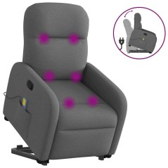 vidaXL Massagesessel mit Aufstehhilfe Dunkelgrau Stoff