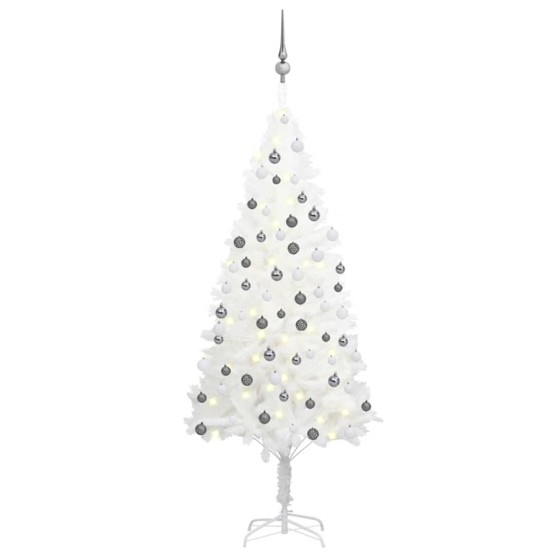 Künstlicher Weihnachtsbaum mit LEDs & Kugeln Weiß 150 cm Künstlicher Weihnachtsbaum mit LEDs & Kugeln Weiß 150 cm