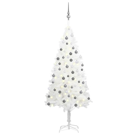 Künstlicher Weihnachtsbaum mit LEDs & Kugeln Weiß 150 cm
