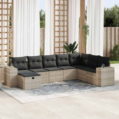 vidaXL 8-tlg. Garten-Sofagarnitur mit Kissen Hellgrau Poly Rattan