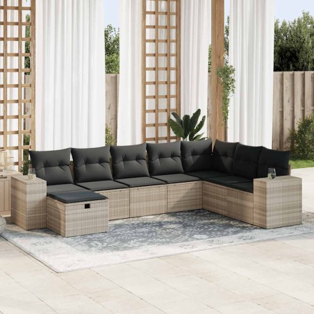 vidaXL 8-tlg. Garten-Sofagarnitur mit Kissen Hellgrau Poly Rattan