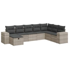 vidaXL 8-tlg. Garten-Sofagarnitur mit Kissen Hellgrau Poly Rattan