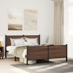 vidaXL Metallbett ohne Matratze Braun Eichen-Optik 140x190 cm
