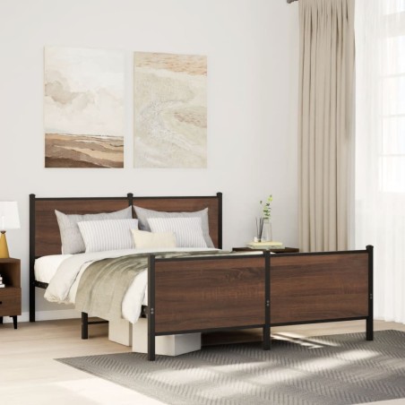 vidaXL Metallbett ohne Matratze Braun Eichen-Optik 140x190 cm