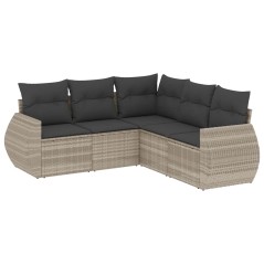 vidaXL 5-tlg. Garten-Sofagarnitur mit Kissen Hellgrau Poly Rattan