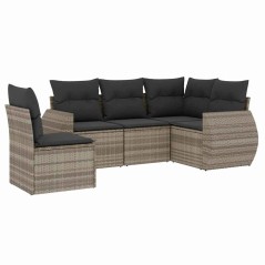 vidaXL 5-tlg. Garten-Sofagarnitur mit Kissen Hellgrau Poly Rattan