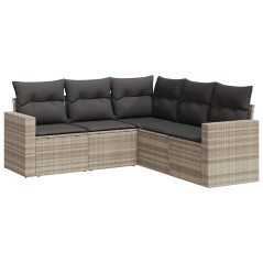 vidaXL 5-tlg. Garten-Sofagarnitur mit Kissen Hellgrau Poly Rattan