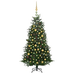 Künstlicher Weihnachtsbaum LEDs & Kugeln Grün 180 cm PVC & PE