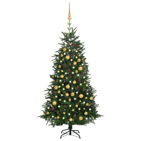 Künstlicher Weihnachtsbaum LEDs & Kugeln Grün 180 cm PVC & PE