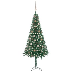 Künstlicher Eck-Weihnachtsbaum LEDs & Kugeln Grün 150 cm PVC