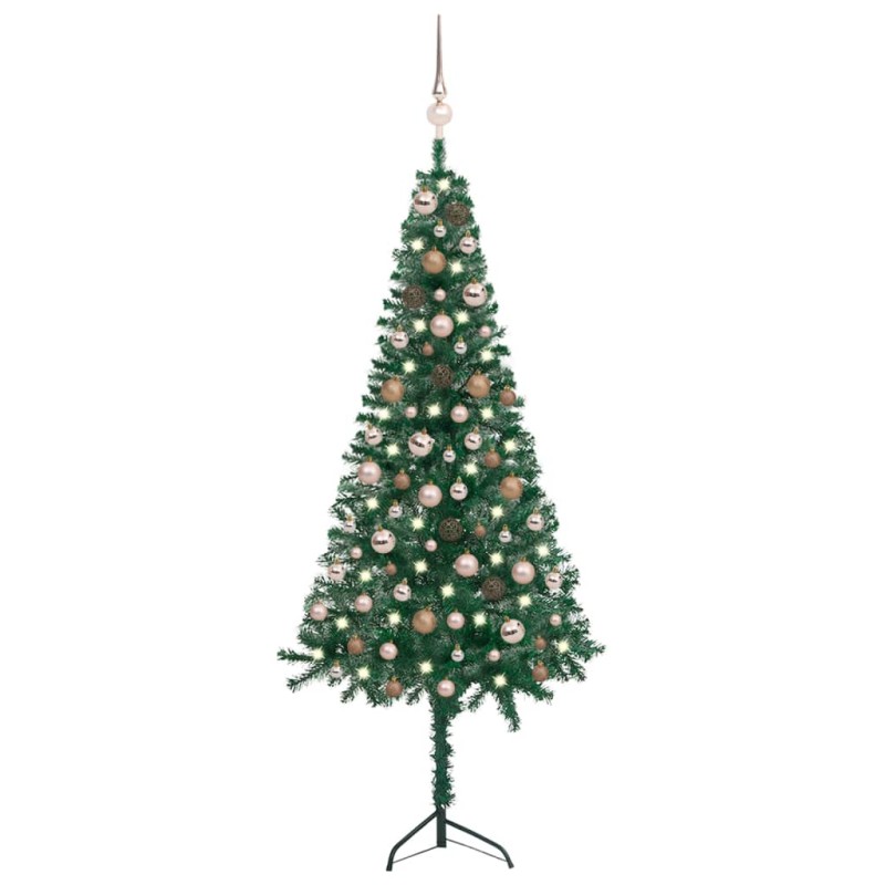 Künstlicher Eck-Weihnachtsbaum LEDs & Kugeln Grün 150 cm PVC Künstlicher Eck-Weihnachtsbaum LEDs & Kugeln Grün 150 cm PVC